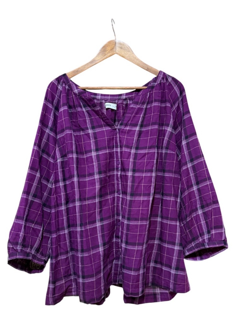 Sonoma Purple Plaid Button Down Tunic Top
